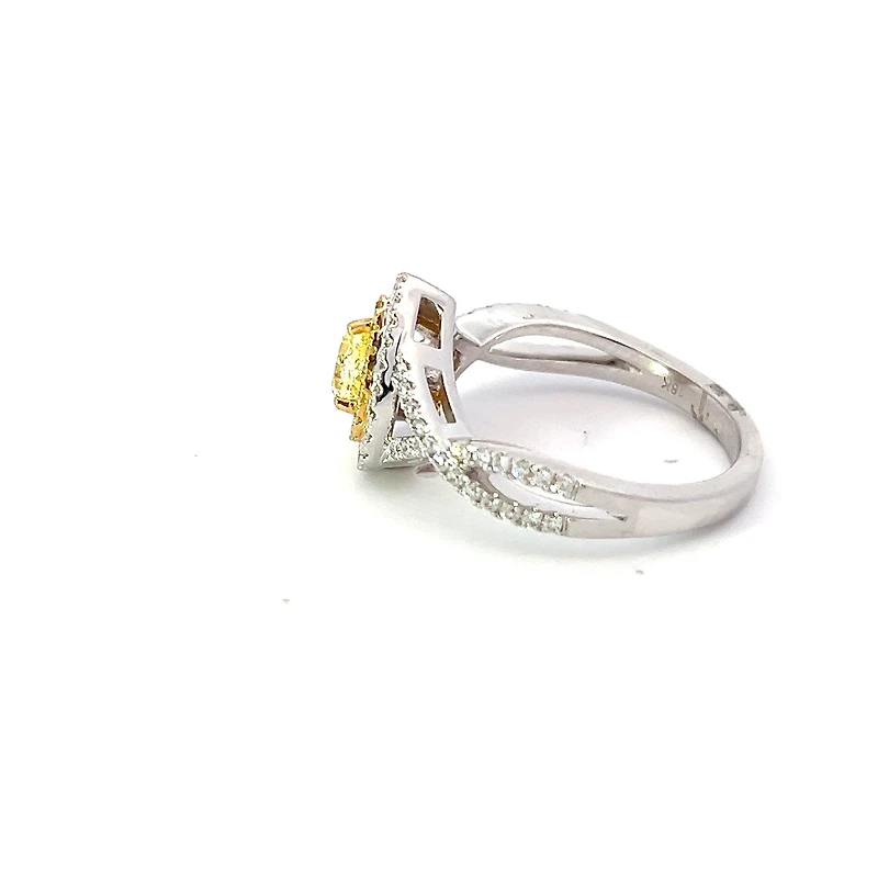 18K White Gold Fancy Yellow and White Diamond Ring