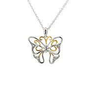 10K 2 Tone Gold 0.02cttw Diamond Butterfly Pendant, 18"