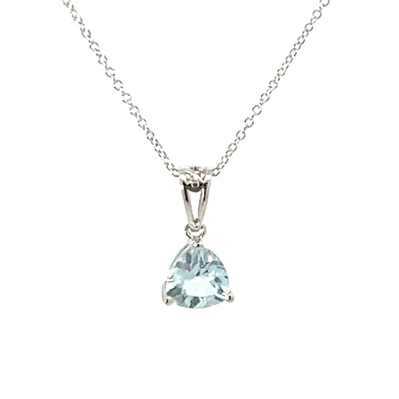 10K White Gold 6.0mm Trillion Cut Aquamarine Pendant - 18"