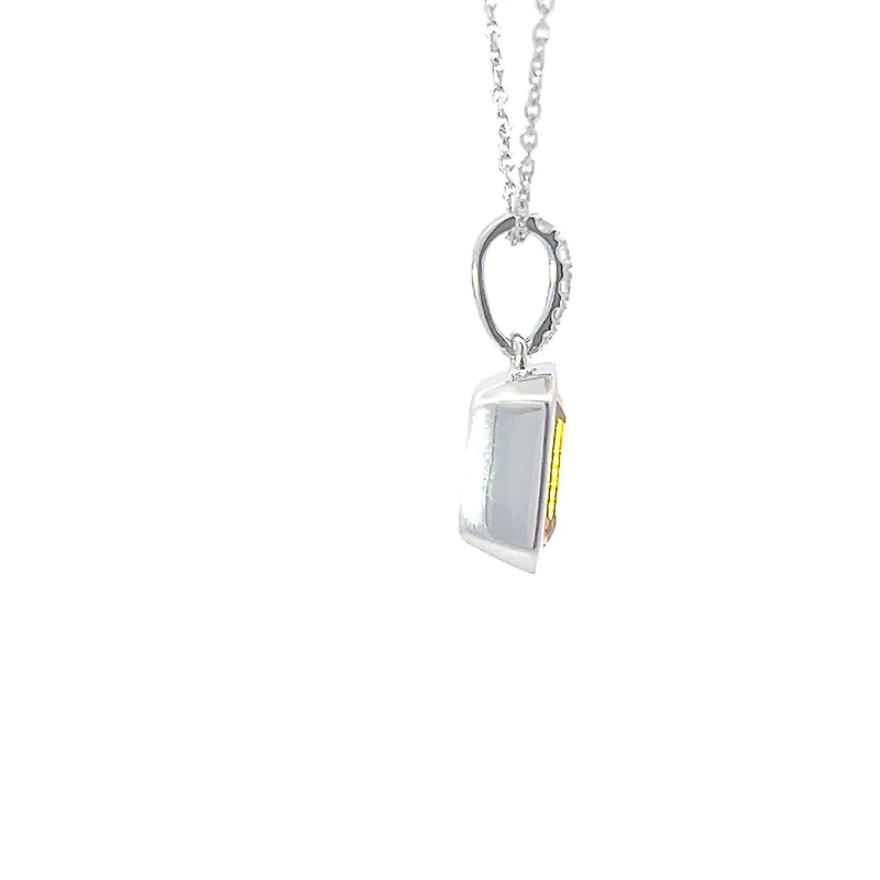 14K White Gold 1.30cttw Citrine and 0.05cttw Diamond Pendant, 18"