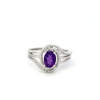 925 Sterling Silver Amethyst & Diamond Ring - 4.5