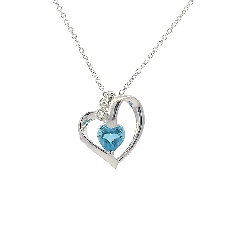 10K White Gold Blue Topaz and 0.005cttw Diamond Heart Necklace - 18 Inches