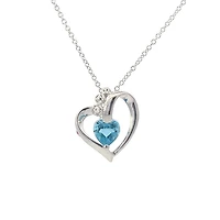 10K White Gold Blue Topaz and 0.005cttw Diamond Heart Necklace - 18 Inches