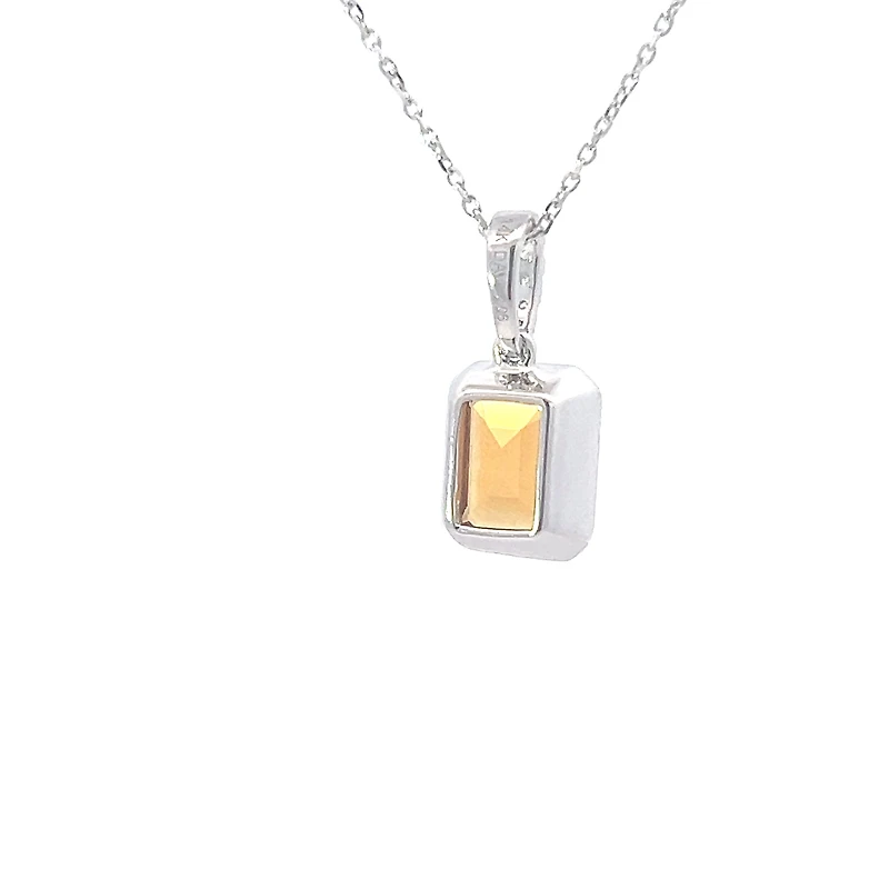 14K White Gold 1.30cttw Citrine and 0.05cttw Diamond Pendant, 18"