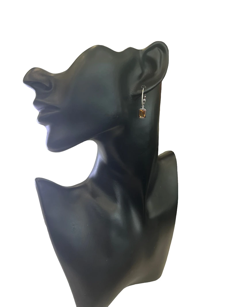 14K White Gold Citrine and Diamond Dangle Earring
