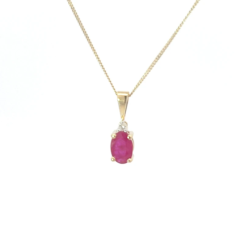 10K Yellow Gold Ruby and Diamond Necklace, 18"