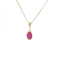 10K Yellow Gold Ruby and Diamond Necklace, 18"