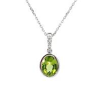 14K White Gold 1.35cttw Peridot and 0.06cttw Diamond Necklace - 18 Inches