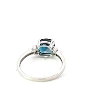 10K White Gold 8mm Cushion Cut London Blue Topaz and 0.06cttw Diamond Ring - Size 7
