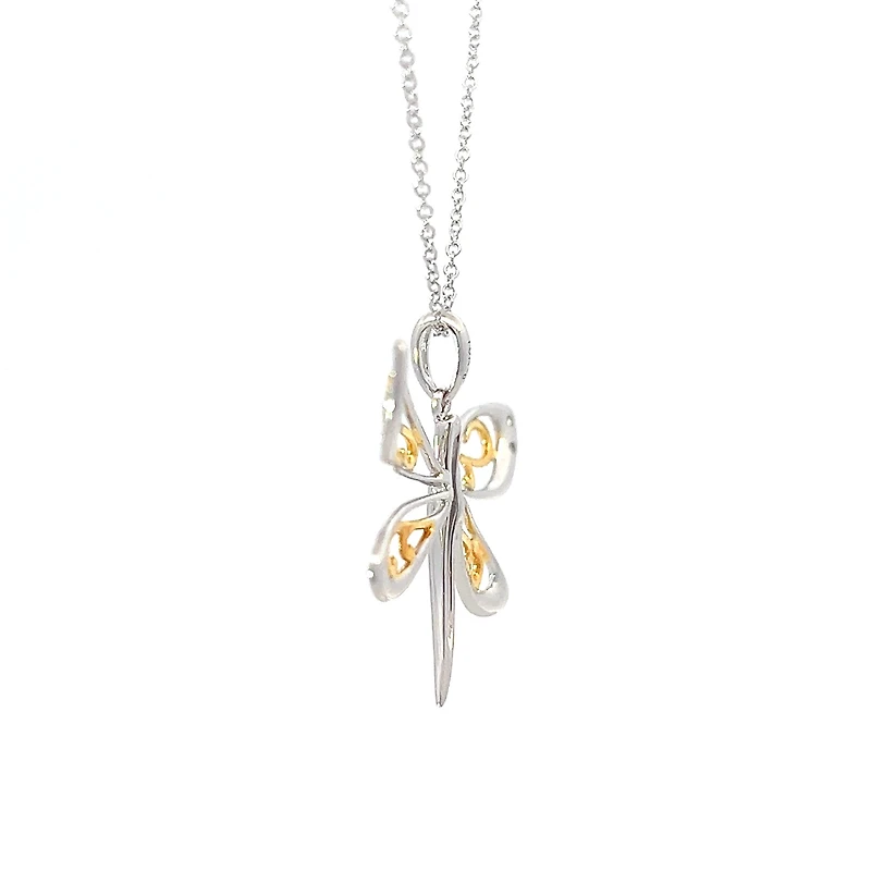 10K 2 Tone 0.02cttw Diamond Dragonfly Pendant, 18"