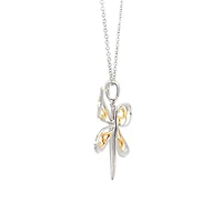 10K 2 Tone 0.02cttw Diamond Dragonfly Pendant, 18"