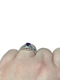 925 Sterling Silver Amethyst & Diamond Ring - 4.5