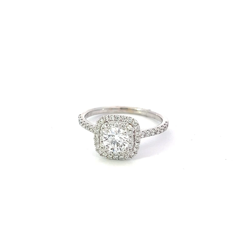 18K White Gold 0.95cttw Lab Grown Diamond Double Halo Engagement Ring