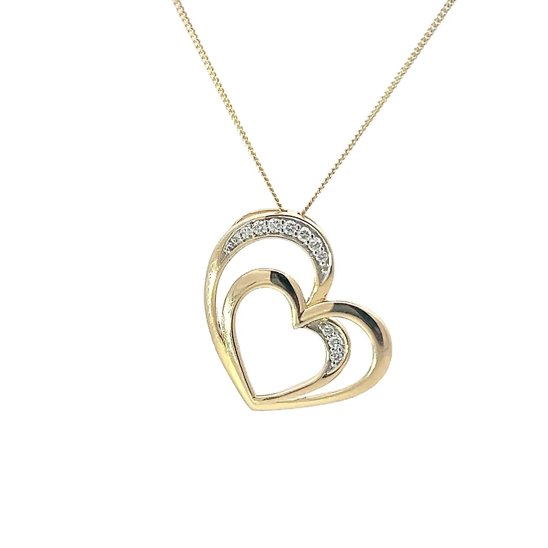10K Yellow Gold 0.068cttw Diamond Heart Pendant, 18"