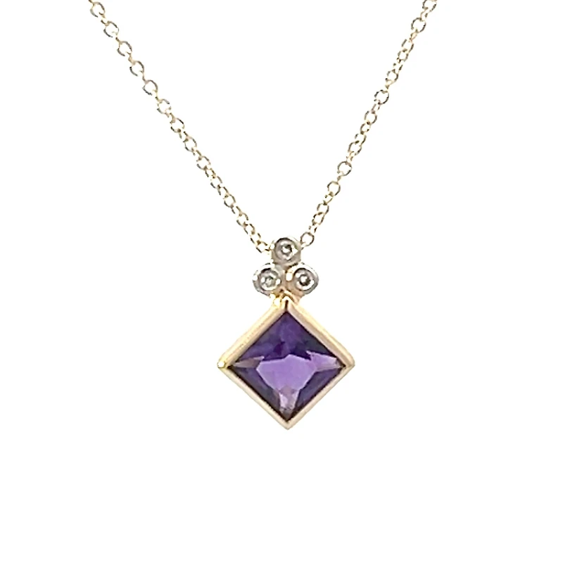 10K Yellow Gold Amethyst and Diamond Necklace