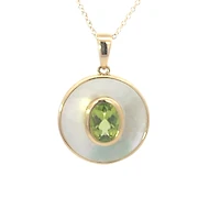 10K Yellow Gold Peridot and Mother of Pearl Pendant - 18 inches