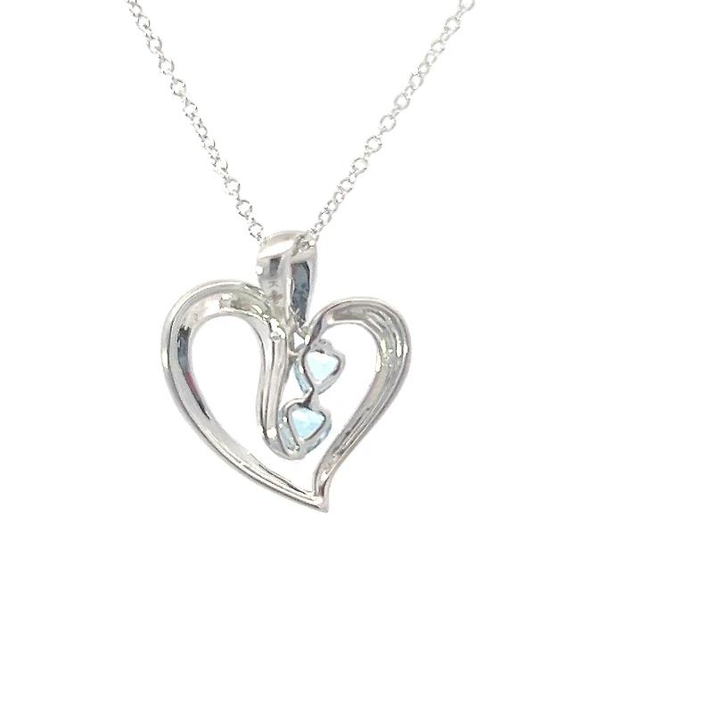 10K White Gold Swiss Blue Topaz and Diamond Heart Necklace - 18 Inches
