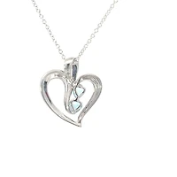 10K White Gold Swiss Blue Topaz and Diamond Heart Necklace - 18 Inches