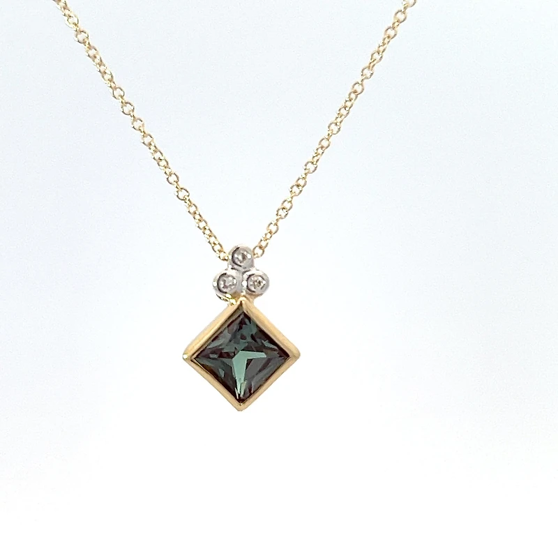 10K Yellow Gold Created Alexandrite and Diamond Necklace