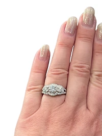 14K White Gold 2.52cttw Diamond Halo Engagement Ring, Size 6.5