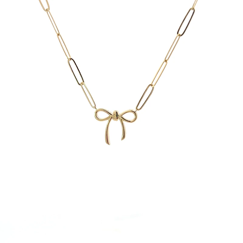 14K Yellow Gold 0.24cttw Diamond Bow Necklace, 18"
