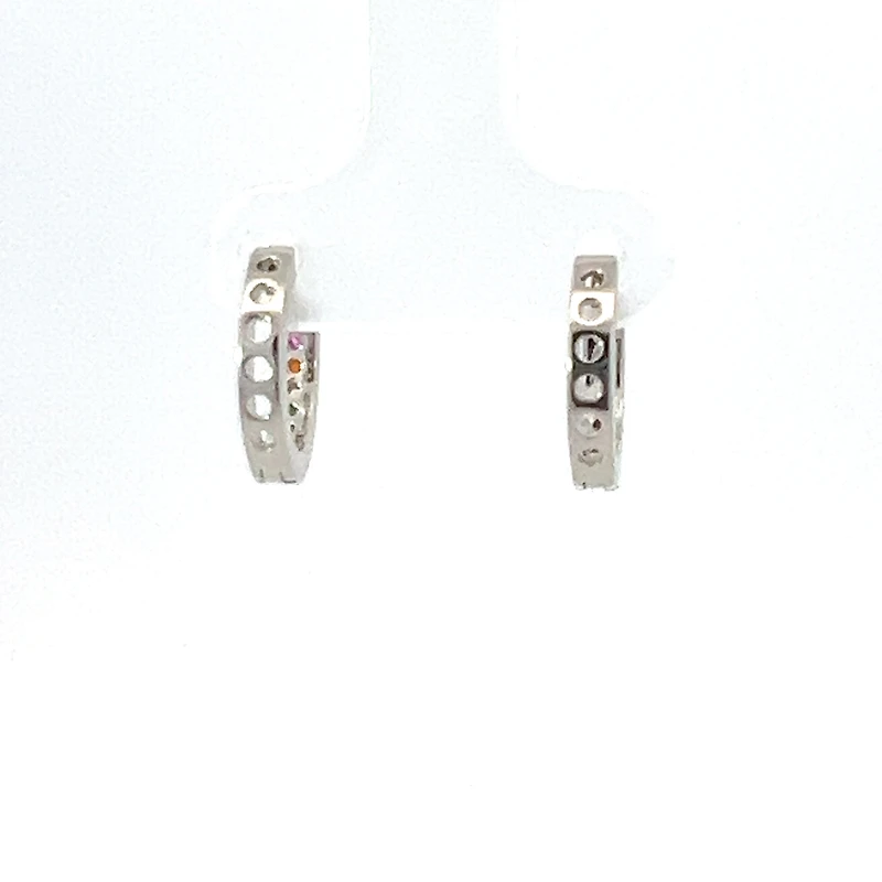 925 Silver Earrings Rainbow Coloured Cubic Zirconia Huggies