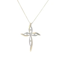 10K White and Yellow Gold 0.08 cttw Diamond Cross Pendant, 18"