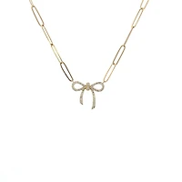14K Yellow Gold 0.24cttw Diamond Bow Necklace, 18"