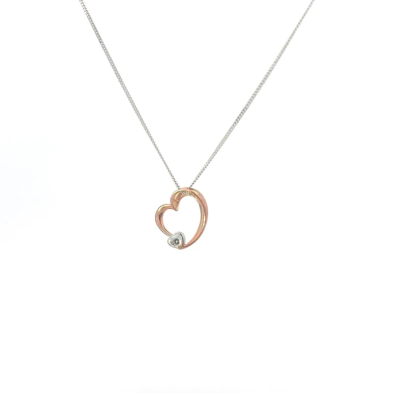 10K Rose & White Gold 0.01cttw Diamond Heart Pendant, 18"