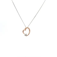 10K Rose & White Gold 0.01cttw Diamond Heart Pendant, 18"