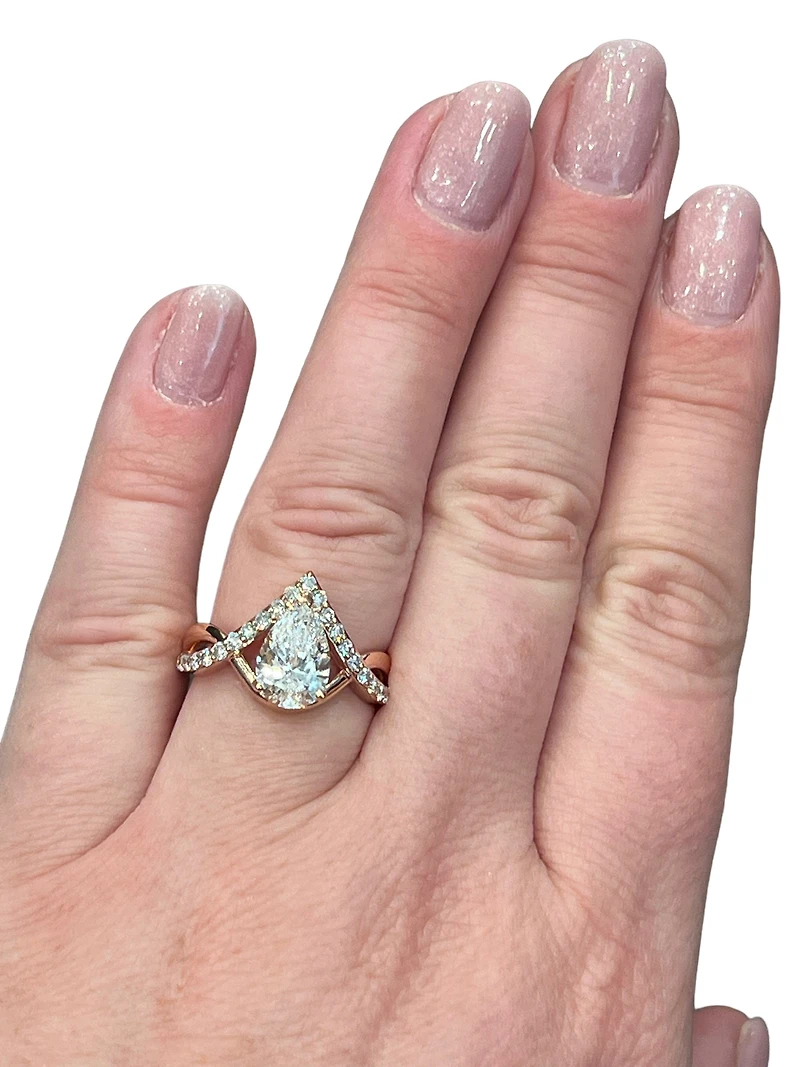 14K Rose Gold 2.17cttw Lab Grown Pear Cut Diamond Ring