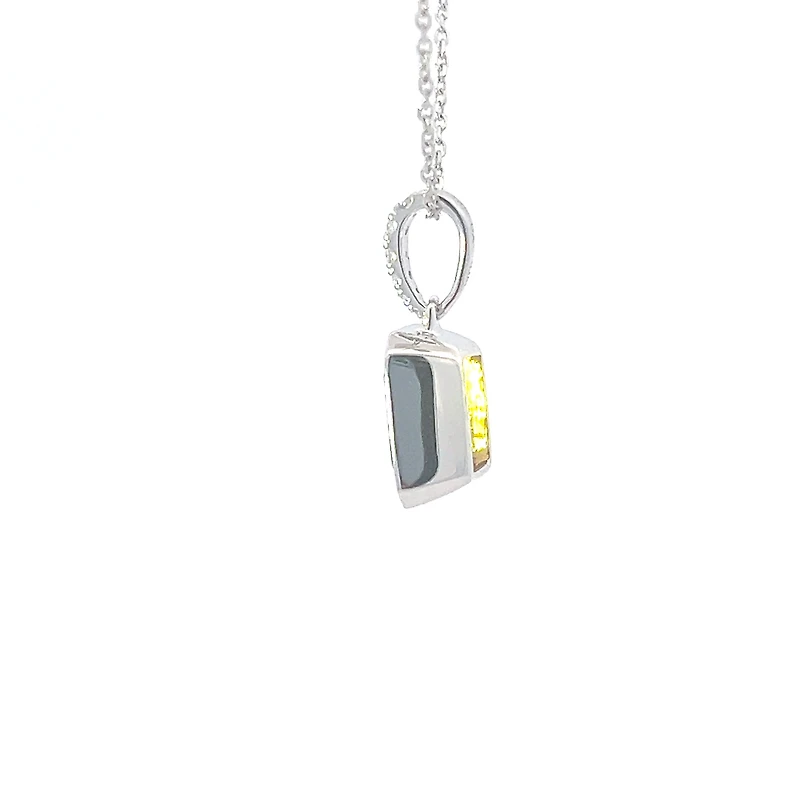 14K White Gold 1.30cttw Citrine and 0.05cttw Diamond Pendant, 18"