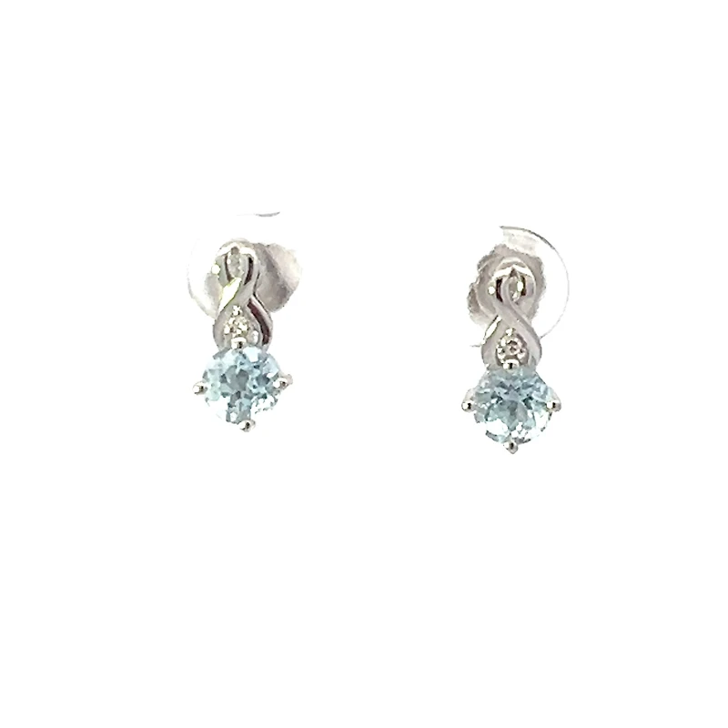 10K White Gold Diamond and Aquamarine Earrings