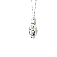 10K White Gold London Blue Topaz, Diamond and White Enamel Necklace - 18 Inches