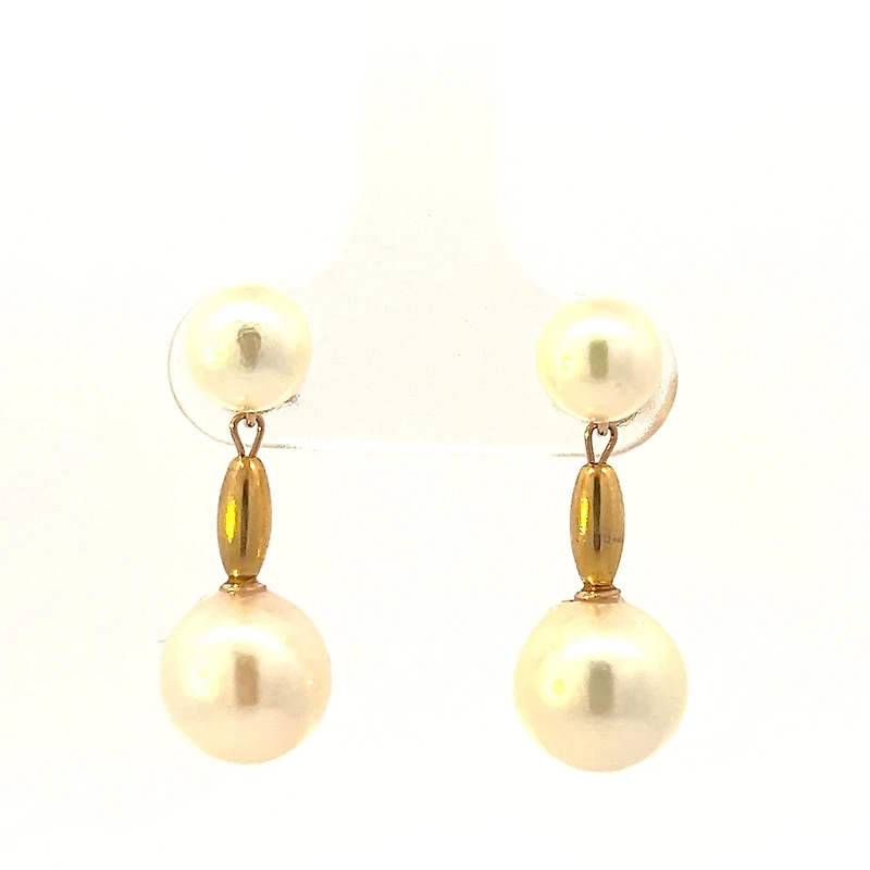 14K Yellow Gold Cultured Pearl Drop / Dangle Earrings with Butterfly Backs