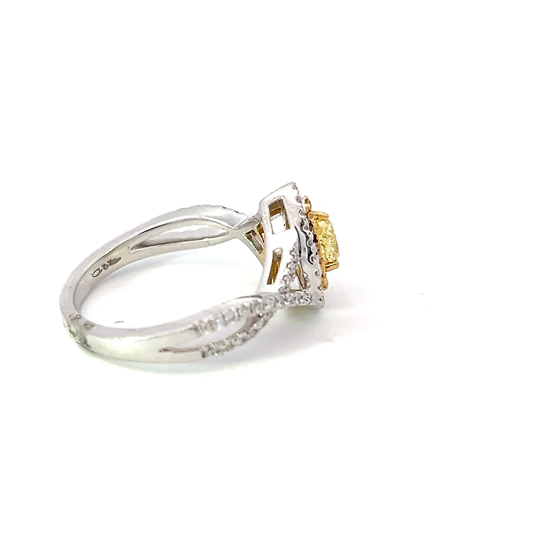18K White Gold Fancy Yellow and White Diamond Ring