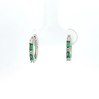 925 Sterling Silver Green and White Cubic Zirconia Huggies