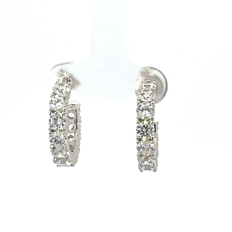 925 Sterling Silver 3.5mm Cubic Zirconia Half Hoop Studs - 18mm