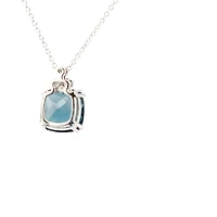 10K White Gold 8mm Checkerboard Cut Cushion London Blue Topaz and 0.03cttw Diamond Necklace - 18 Inches