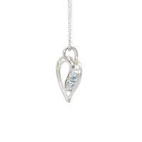 10K White Gold Swiss Blue Topaz and Diamond Heart Necklace - 18 Inches