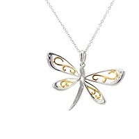 10K 2 Tone 0.02cttw Diamond Dragonfly Pendant, 18"