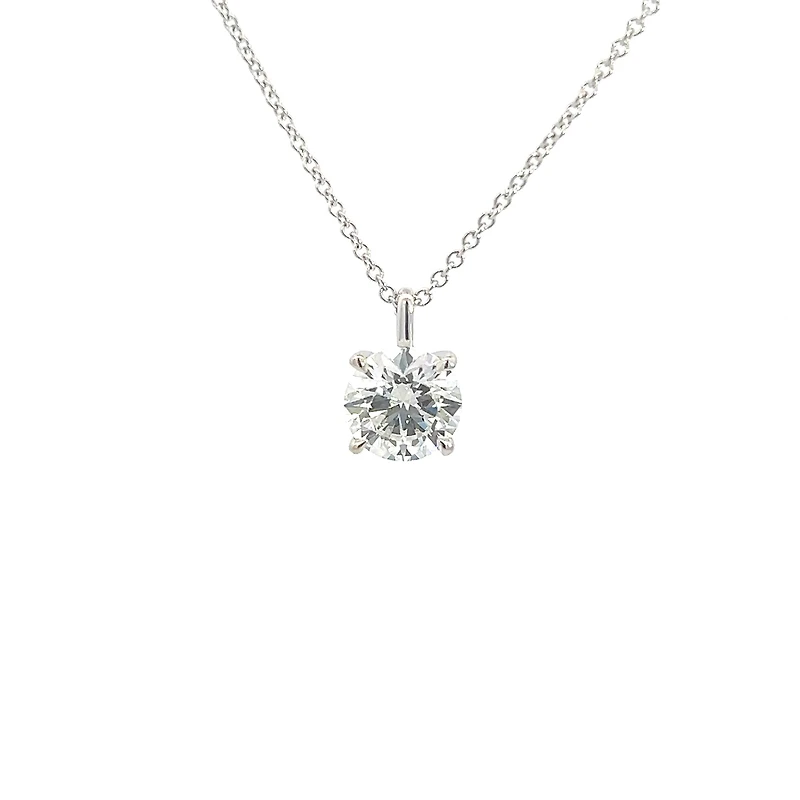14K White Gold 1.50cttw Lab Grown Diamond Solitaire Necklace with Rolo Chain (Lobster Clasp) - Adjustable 16 18 Inches