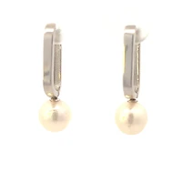 10K White Gold Cultured Pearl Drop / Dangle Huggie Earrings