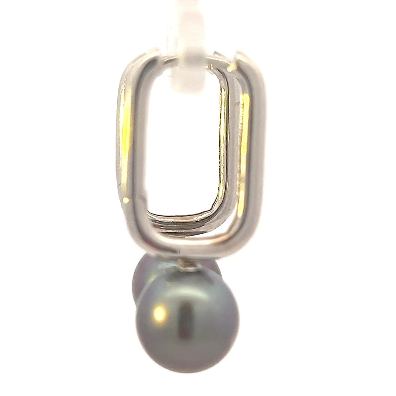 TRACKING -  10K White Gold Tahitian Pearl Drop / Dangle Huggie Earrings