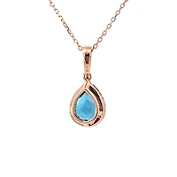 14K Rose Gold Blue Topaz & Diamond Pendant, 18"