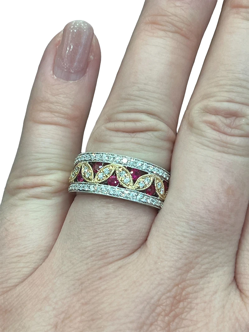14K White & Yellow Gold Ruby and Diamond Ring - size 6.5 - 4.5