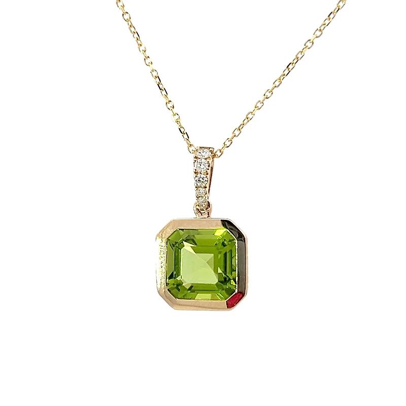 14K Yellow Gold 2.41cttw Peridot and 0.16cttw Diamond Necklace - 18 Inches