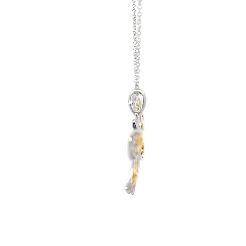 10K 2 Tone 0.02cttw Diamond Dragonfly Pendant, 18"