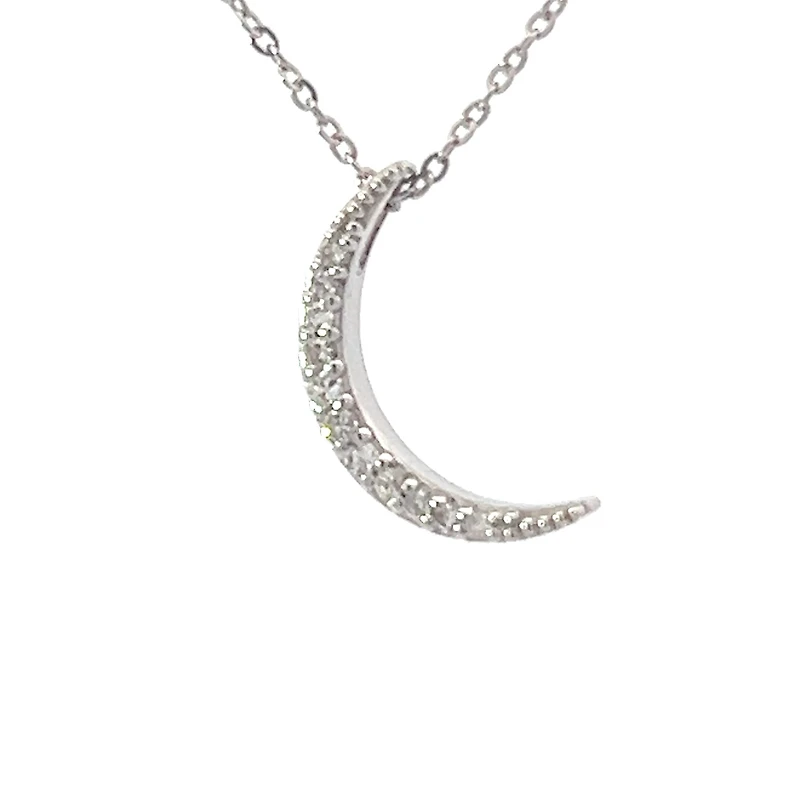 10K White Gold 0.04cttw Diamond Crescent Moon Pendant, 18"