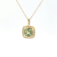 10K Yellow Gold 5mm Cushion Cut Peridot Pendant - 18 Inches